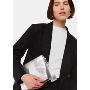 Whistles Avah Silver Zip Top Clutch